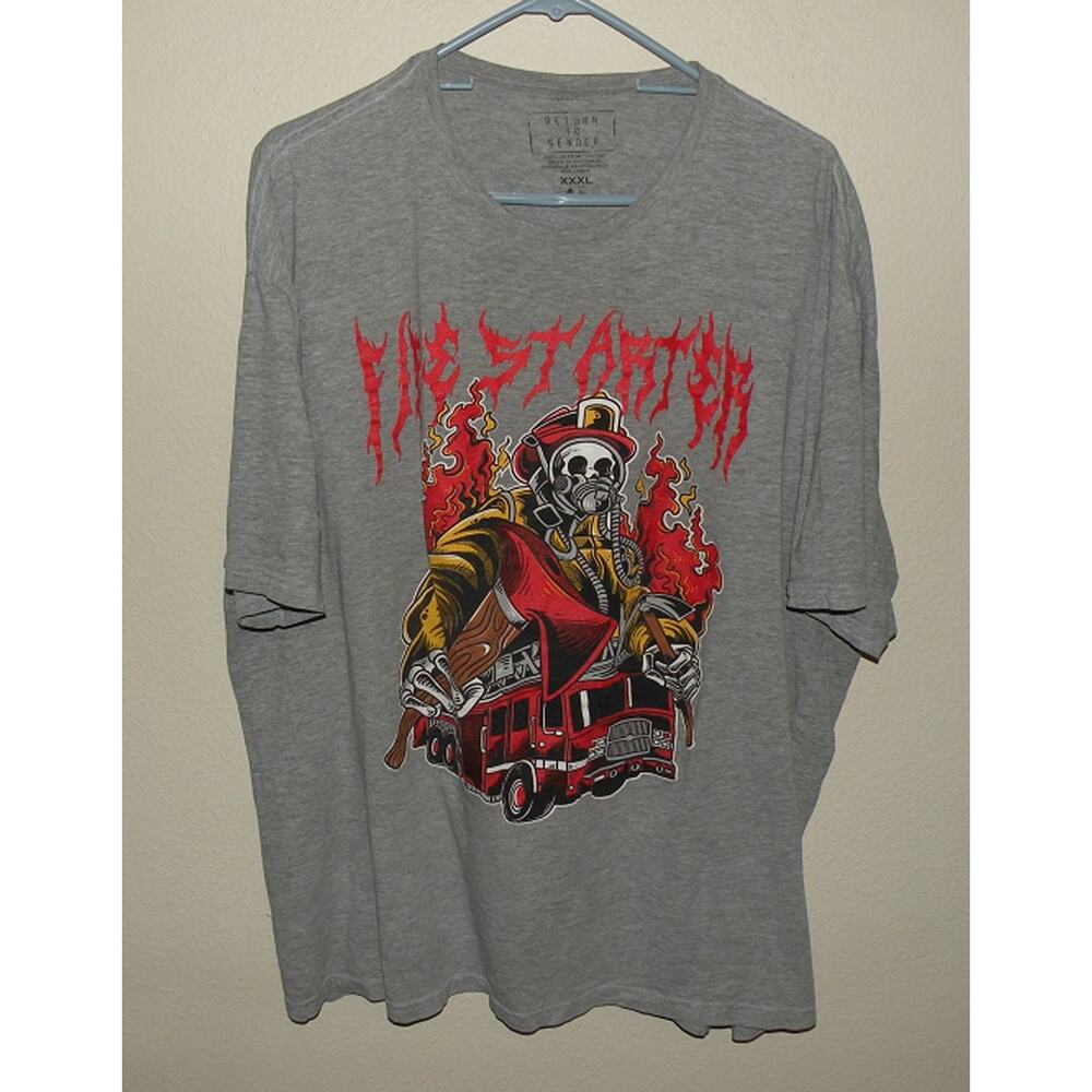 Return To Sender Men’s XXXL SS T Shirt Fire Starter Graphic Skeleton Firefighter